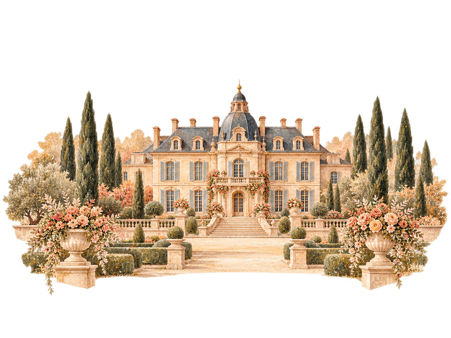 Illustration du château et de ses jardins